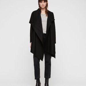 All Saints Asymmetric Black Wool Coat